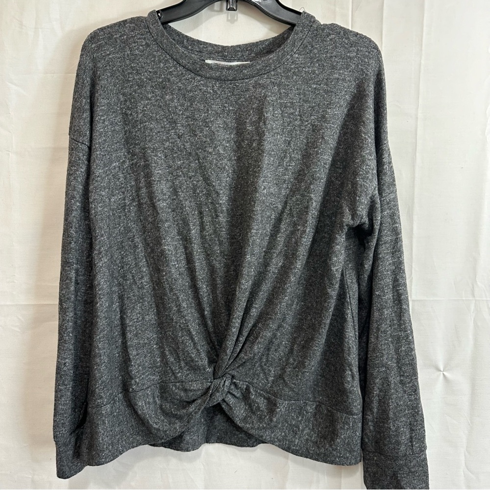 Hippie Rose Women Rayon Faux Knot Front Soft Knit Sweater Grey Large
